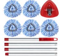 Microfibre Spin Mop Head Set, Replacement with 5 Microfiber Mop Head Refills, 1 Triangle Head Cover and 1 Sturdy Iron 76-148cm Handle