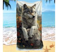 Microfibre Towel 70x140, Beach Towels for Adults, Flowerbed Wolf Lightweight Stylish Kids Large Beach Towels, Super Absorbent Sand Free & Quick Dry Gym Towel Extra for Travel, Swim, Holiday w0j-251