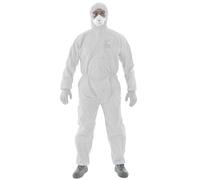 Ansell AlphaTec 1500 Model 111, Disposable Work Overall with Hood, Chemical Protection Type 5/6, Water Repellent Coverall Suit, Industrial Safety Workwear, Men Women, White, Size M (1 Unit)