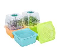Microgreen Growing Trays, LUVCSOY Sprouting Tray with Humidity Dome, 3mm Large Mesh Holes, BPA Free, Sprouter Kit for Growing Large Seeds, Like Sunflower, Mung Beans, Green Pea - 4 Pack | Colorful
