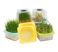 Microgreen Growing Trays, LUVCSOY Sprouting Tray with Humidity Dome, 3mm Large Mesh Holes, BPA Free, Sprouter Kit for Growing Large Seeds, Like Sunflower, Mung Beans, Green Pea - 6 Pack | Clear
