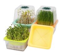 Microgreen Growing Trays with Lid, LUVCSOY Sprouting Tray with Humidity Dome, 1.2 mm Small Mesh Holes, BPA Free, Sprouter Kit for Growing Mirco Seeds, Like Broccoli, Alfalfa, Radish, Clover - 4 Pack