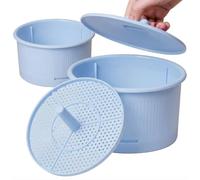 Microgreens Growing Trays, 7.28in Round PP Microgreens Growing Kit with Light-Blocking Lid and Fine Mesh Grid, Soil-Free Sprouting Trays for Indoor and Outdoor Garden (Blue S)