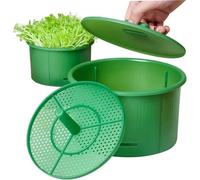 Microgreens Growing Trays, 7.28in Round PP Microgreens Growing Kit with Light-Blocking Lid and Fine Mesh Grid, Soil-Free Sprouting Trays for Indoor and Outdoor Garden (Green L)