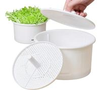 Microgreens Growing Trays, 7.28in Round PP Microgreens Growing Kit with Light-Blocking Lid and Fine Mesh Grid, Soil-Free Sprouting Trays for Indoor and Outdoor Garden (White S)