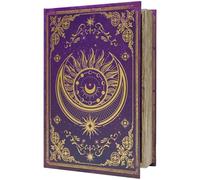 Microkize Hidden Book Safe with Magnetic Closure - Vintage Purple Gold Faux Tarot Book, Sun Moon Pattern, Secret Compartment for Crystals, Jewelry, Tarot Cards, Gothic Decor for Altar, Home Office