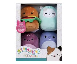 Micromallows SQMM0066-4-Pack Super Soft Mini Squishmallows 6.5cm Plush Figures - including Cheeseburger, Marmot, Yeti and Turtle