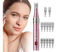 Microneedling Pen 9-Speeds, PELCAS Dermapen with LCD Screen 12 Replacement Pcs Cartridges Type-C Rechargable Electric Derma Pen Skin Care Tool Kit for Face Body Beard Hair and Skin Care