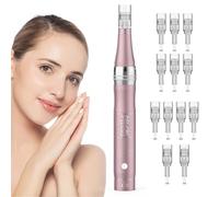 Microneedling Pen, PELCAS Electric Dermapen with 12 Needles Cartridges(6 * 36Pin + 4 * 12Pin + 2*Nano) Cordless Adjustable Speeds Dermapen Rechargeable Micro Needling Pen（Rose Gold）