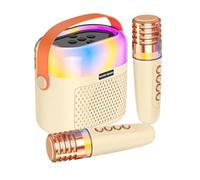 Microphone and Speaker Set, Small Karaoke Machine | 1200mAh Small Vocal Device Karaoke,Home Karaoke System with 2 Wireless Microphones, Family Karaoke Set with Dazzling Light for Home