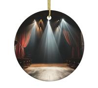 Microphone And Spotlight On Stage Print Christmas Decorations Santa Xmas Tree Ceramic Round Hanging Keepsake Gifts Holiday