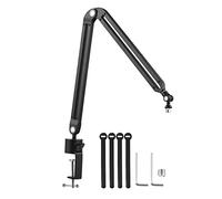 Microphone Arm Stand Set All Metal Heavy Duty Mic Suspension Arm Hands-free Flexible Mic Stand Bracket with C-Clamp Sticky Tape for Singing Live Stream
