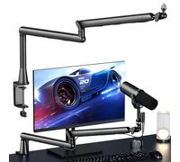 Microphone Boom Arm - Mic Stand with Heightened Riser, Desk Mount C-Clamp, 360° Rotation & Hidden Cable Management, Metal Mic Arm for Podcast Streaming Gaming