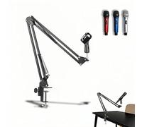 Microphone Boom Arm Stand, Adjustable Desk Mount Scissor Arm with 360° Rotation, Heavy Duty Metal, for Podcast, Recording, Streaming, Gaming, Voice-Over, Studio, Home Office - Black