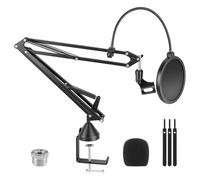 Microphone Boom Stand, Adjustable Microphone Arm with 3/8 Inch to 5/8 Inch & 1/4 Inch Screw, Double Air Filter, Microphone Cap and Cable Tie, Maximum Load 2 kg, Compatible with Blue Yeti, HyperX