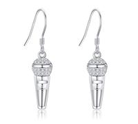 Microphone Earrings Sterling Silver 3D Microphone Shape Earrings for Women Karaoke Jewelry for Music Lover