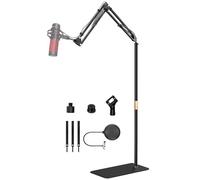 Microphone Floor Stand for Blue Yeti, Nano, Snowball, HyperX,Razer,Logitech USB and Condenser Mic,Adjustable Boom Arm Stand with 1/4'' Thread and 3/8" 5/8" Adapter, Pop Filter, Mic Clip, Cable Ties