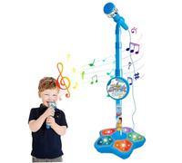 Microphone for Kids, Adjustable Kids Microphone with Stand, Interactive Educational Lights Flashing Toy for Music Players or Birthday Gifts, Blue Party Favour