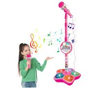 Microphone for Kids Adjustable Kids Microphone with Stand Interactive Educational Lights Flashing Toy for Music Players Birthday Red Game Toys.