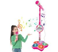 Microphone for Kids, Red Adjustable Microphone with Stand, Interactive Educational Lights Flashing Toy for Music Players Birthday Gifts.