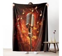 Microphone Queen Size Blanket for Bed, Music Theme Microfiber Blanket 86x94 Inch, Fantasy Musical Note Couch Throw Blankets Fall Blankets Soft Warm Cozy for Camping Travel Picnic
