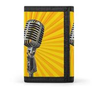 Microphone Ray Background Funny Men's Wallet Lightweight Trifold | Novelty Slim Printed Front Pocket Tri-Fold Wallets with Keychain