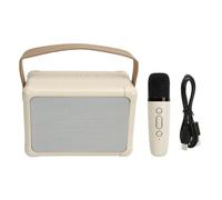 Microphone Speaker Set Mini Karaoke Machine for Young Man & Adults 6 Sound Effects Portable Bluetooth Speaker with 1 Wireless Mics(beige)