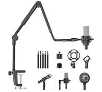 Microphone Stand, 37" Adjustable Gooseneck Mic Boom Arm with 5/8" & 1/4" Adapter, Shock Mount, Mic Clip Holder, Max Load 3LB Desk Mount Suspension Boom for Blue Yeti Nano Snowball Ice and Other Mics