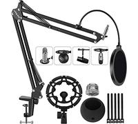 Microphone Stand for Blue Snowball, Boom Arm Scissor Mic Stand with Shock Mount, Windscreen and Double layered Pop Filter, Heavy Duty Mic Boom Arm Stand, Broadcasting (SNOWBALL ARM WITH SHOCK MOUNT)