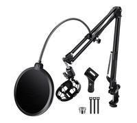 Microphone Stand for Blue Yeti, Quadcast Boom Arm Scissor Mic Stand with Windscreen and Double layered screen Pop Filter Heavy Duty Mic Boom Scissor Arm Stands, Broadcasting and Recording.Game