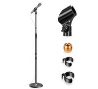 Microphone Stand Mic Floor Stand Adjustable Height from 39" to 66" 180° Rotatable Mic Clip Heavy Duty Round Base Mic Boom Stand Suitable for stage studios，outdoor performancespatio concerts