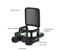 Microphone Stand, Shock Mount For Microphone Mic Shock Mount Plastic with Metal Wind Noise Net For Diameters of 23.5-24.5mm Microphone (Green)