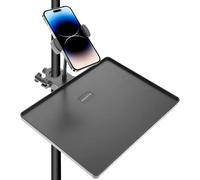 Microphone Stand Tray with Clip & Phone Holder - 10.6x8 Inch Clamp-On Sound Card Tray for Live Streaming & Recording