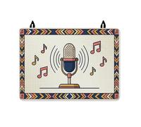 Microphone Stove Top Cover for Electric Stove, Modern Art Musical Notes Sound Waves None Navy Blue Washable Waterproof Flat Top Electric Protector Mat Home Kitchen Decor 28x20 Inch