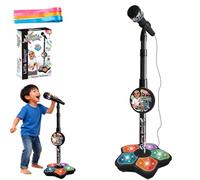 Microphone Toy, Portable Kids Microphone and Stand, Adjustable Height & Flashing Stage Lights, Singing Karaoke Machines for Girls Boys Singing, Creative Play, Party Fun (1PC-BLACK)