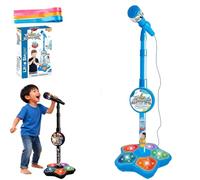 Microphone Toy, Portable Kids Microphone and Stand, Adjustable Height & Flashing Stage Lights, Singing Karaoke Machines for Girls Boys Singing, Creative Play, Party Fun (1PC-BLUE)