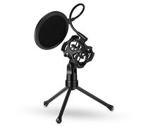 Microphone Tripod Stand, Desk Mic Stand with Pop Filters for microphone of diameter less than 1.73INCH (Dismountable and Foldable, Adjustable 180 Degrees)