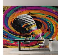 Microphone Wallpaper, Colorful Graffiti Music Wall Mural for Living Room, Bedroom, Non-Woven Wall Papaer Decoration, Photo Wallpaper & Home Decor, 250x175 cm (WxH) K-MZ&8