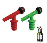 Microphone Wine Bottle Stopper, Red and Green, Silicone Wine Preserver, Novelty Bar Accessory, Reusable Wine Saver, 2 PCS