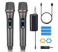 Microphone Wireless, Dual Handheld Cordless Microphone with Receiver and 3. 5mm Converter, 3 Rechargeable Batteries Handheld Microphones for Karaoke Singing, Speech, Wedding, DJ, Party 40H Duration