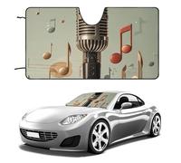 Microphone with Music Note Car Windshield Sun Shade Keep Car Interior Cool 55"x30" Folding Front Window Sun Shade, Heat Shield for SUV, Truck, Blocks UV