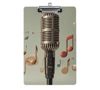 Microphone with Music Note Clipboard, A4 Acrylic Clipboard with Hanging Hole, Ultra-Light Clip Board - Holds 100 Sheets, Shatterproof Document Holder for Office, 12.5" X 8.5"