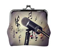 Microphone with Music Note coin purse for women,small womens wallet,small makeup bag for purse,ultra-thin retro change wallet, Black, One Size, Art Deco