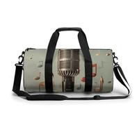 Microphone with Music Note Gym Bag for Men Women, Sturdy Oxford Cloth Travel Bags with Removable Shoulder Strap, Waterproof Duffel Bag for Fitness, Travel, Yoga