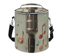 Microphone with Music Note Lunch Bag, 15L Portable Leakproof Picnic Basket with Shoulder Strap, Insulated Picnic Cooler Bag for Camping, Beach, Hiking & Groceries