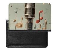 Microphone with Music Note Passport Holder with 3 Card Slots, Portable PU Leather Travel Wallet, Slim Protective Cover for Passport, ID, Credit Cards