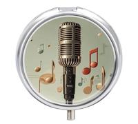Microphone with Music Note Pill Box Round Portable Small Pill Case Waterproof Travel Pill Box Organizer for Pocket Purse and Daily Convenience