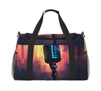 Microphone with Music Note Print Everyday Use Travel Duffle Bag Large Capacity Travel Bag Stylish Functional Bag, Black, One Size