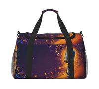 Microphone with Music Note Print Foldable Carry On Tote Large Capacity Hand Carry Bag for Airplane Weekend Getaways