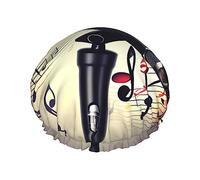 Microphone With Music Note Print Shower Cap For Women Lightweight Reusable Softdouble Waterproof Layers Leakproof.